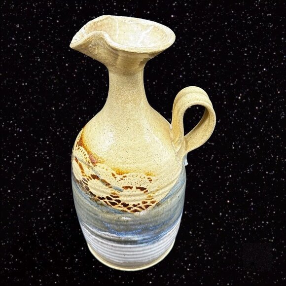 Hand Trown Pottery Jug Pitcher Hand Made Signed Blue Stoneware Vintage 11”T 6”W - Picture 8 of 16